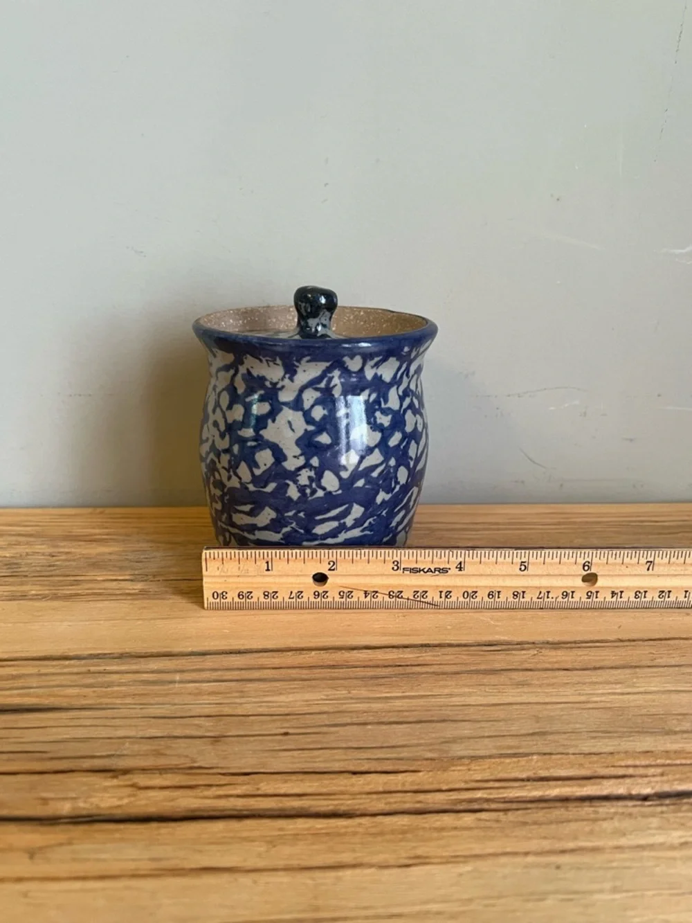 Bastine Pottery Indiana Blue Spongeware Stoneware Lidded Jar